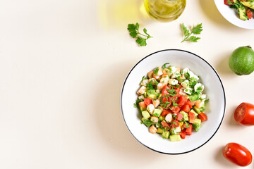 Avocado, prawn, tomato and mozarella salad