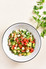 Avocado, prawn, tomato and mozarella salad