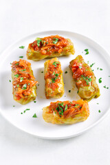 Cabbage rolls stuffed with ground beef and rice