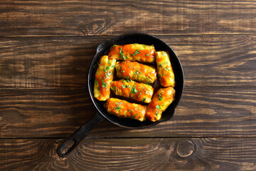 Cabbage rolls stuffed with ground beef and rice