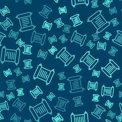 Fototapeta premium Green line Decree, paper, parchment, scroll icon icon isolated seamless pattern on blue background. Vector.