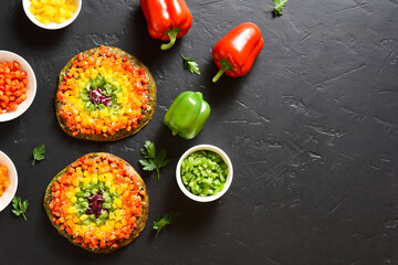 Rainbow veggie bell peppers pizza