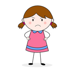 Doodle Girl Frown Face Standing With Akimbo Pose Cartoon Vector