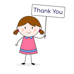 Thank You Doodle Girl Illustration Cartoon Vector.