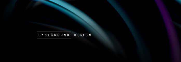 Dynamic motion abstract background. Color blurred stripes on black. Wave liquid lines poster. Vector illustration
