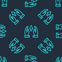 Green line Growth chart and progress in people crowd icon isolated seamless pattern on blue background. Arrow finance up. Businessman of success. Vector.