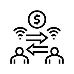 money exchange among bank users line icon vector. money exchange among bank users sign. isolated contour symbol black illustration