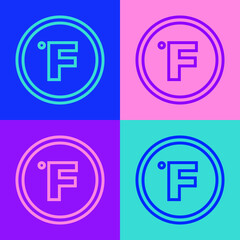 Pop art line Fahrenheit icon isolated on color background. Vector.