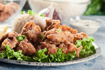 Crispy chicken karaage served with rice