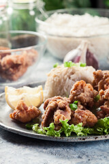 Crispy chicken karaage served with rice