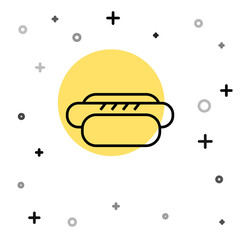 Black line Hotdog sandwich icon isolated on white background. Sausage icon. Street fast food menu. Random dynamic shapes. Vector.