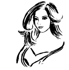 Black outline showing the head of a young woman on a white background