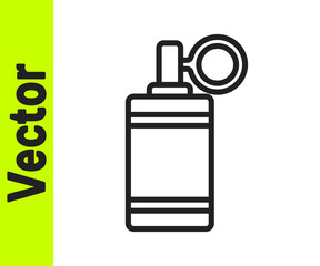 Black line Hand grenade icon isolated on white background. Bomb explosion. Vector.