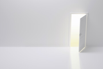 ajar door and light through it into a white room. 3