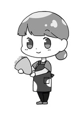 お花屋さん　女性　モノクロver.