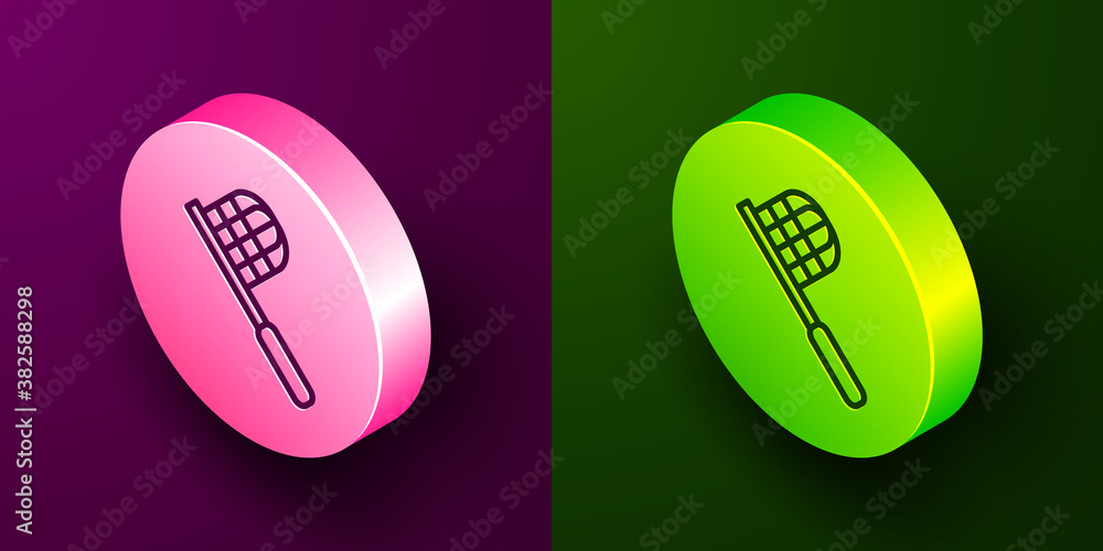 Aufkleber isometric line butterfly net icon isolated on purple and green background. circle button. vector.