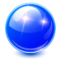 Blue sphere 3D, glossy and shiny vector ball icon.
