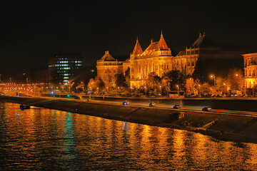 Naklejka premium night view architecture budapest hungary tourist trip nightlife europe landscape