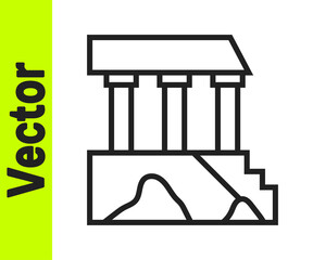 Black line Parthenon from Athens, Acropolis, Greece icon isolated on white background. Greek ancient national landmark. Vector.
