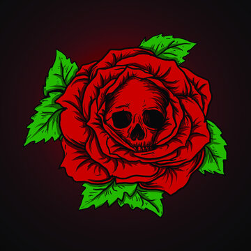 artwork illustration and t-shirt design rose skull premium vector