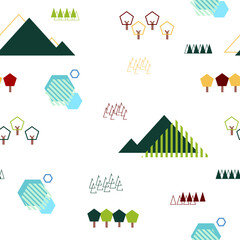 Seamless forest pattern in different geometric. colorful vector style in white background. Concept for decorate, background, banner, backdrop and poster.