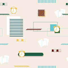 Time and papers in geometric seamless pattern. Business vector concept for presentation, decorate, background, wallpaper, banner and greeting card.