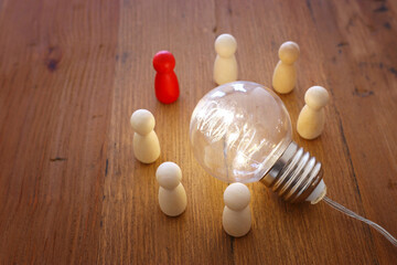 business concept image of people figures over wooden table, human resources and management concept