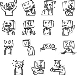 Box Boy Character doodle design element for your emoticon needs