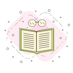 Opened book and glasses linear icon. Creative flat design vector.