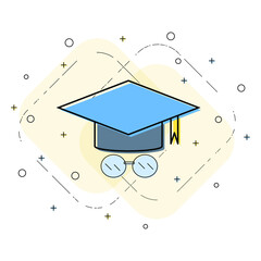 Graduation cap and glasses linear icon. Creative flat design vector.