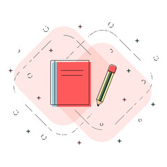 Notebook and pencil linear icon. Writing concept. Creative flat design vector.