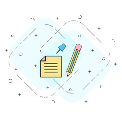 Memo note, pin and pencil linear icon. Reminder concept. Creative flat design vector.