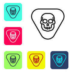 Black line Guitar pick icon isolated on white background. Musical instrument. Set icons in color square buttons. Vector.