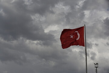 Cloudy sky and the Turkish flag background