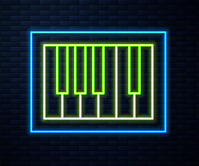 Glowing neon line Grand piano icon isolated on brick wall background. Musical instrument. Vector.