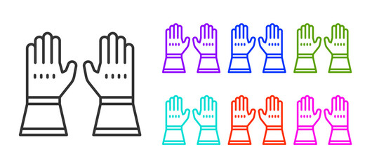 Black line Firefighter gloves icon isolated on white background. Protect gloves icon. Set icons colorful. Vector.
