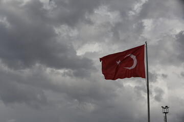 Cloudy sky and the Turkish flag background