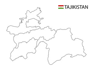 Tajikistan map, black and white detailed outline regions of the country.
