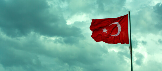 Cloudy sky and the Turkish flag background