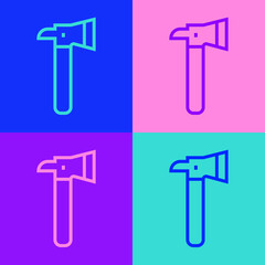 Pop art line Firefighter axe icon isolated on color background. Fire axe. Vector.