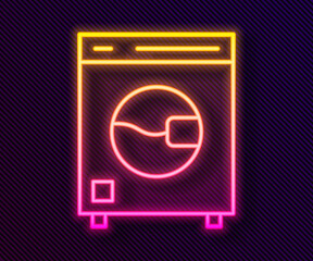 Glowing neon line Washer icon isolated on black background. Washing machine icon. Clothes washer - laundry machine. Home appliance symbol. Vector.