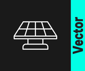 White line Solar energy panel icon isolated on black background. Vector.