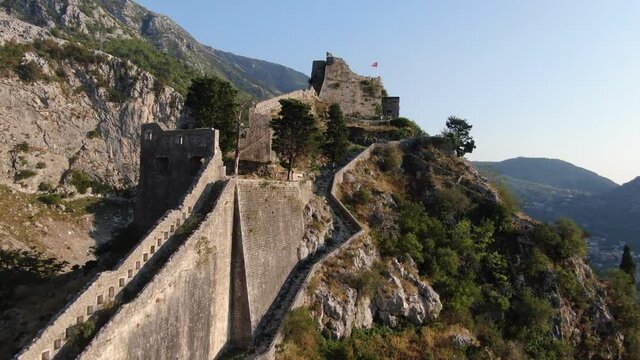 Fortifications of Kotor, fortress of St. John (St. Ivan), Montenegro, drone view