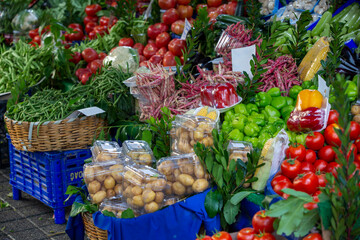 Fresh vegetables on the market counter