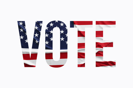 USA vote concept. United States of America Presidential Election 2024. Text with american flag on white background - Powered by Adobe