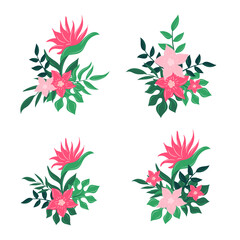 
Wreath Of Tropical Leaves, Tropical flower composition, Rainforest tropical leaves Vector illustration isolated on white background. 
