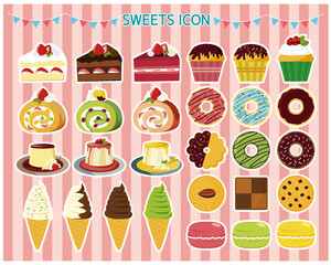 スイーツのベクターイラストセット　ケーキ　ドーナツ　ソフトクリーム　