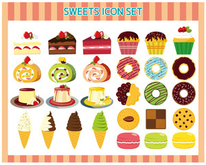 スイーツのベクターイラストセット　ケーキ　ドーナツ　ソフトクリーム　