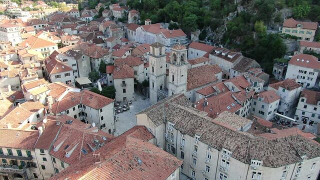 Aerial view of the Cathedral of Saint Tryphon in Kotor Old town, Montenegro