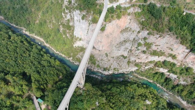 The Djurdjevic Bridge in Montenegro over the canyon of Tara River, aerial view